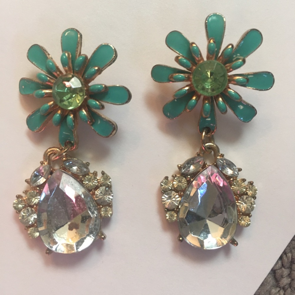 Blue/Green flower w/ Rhinestone Drop